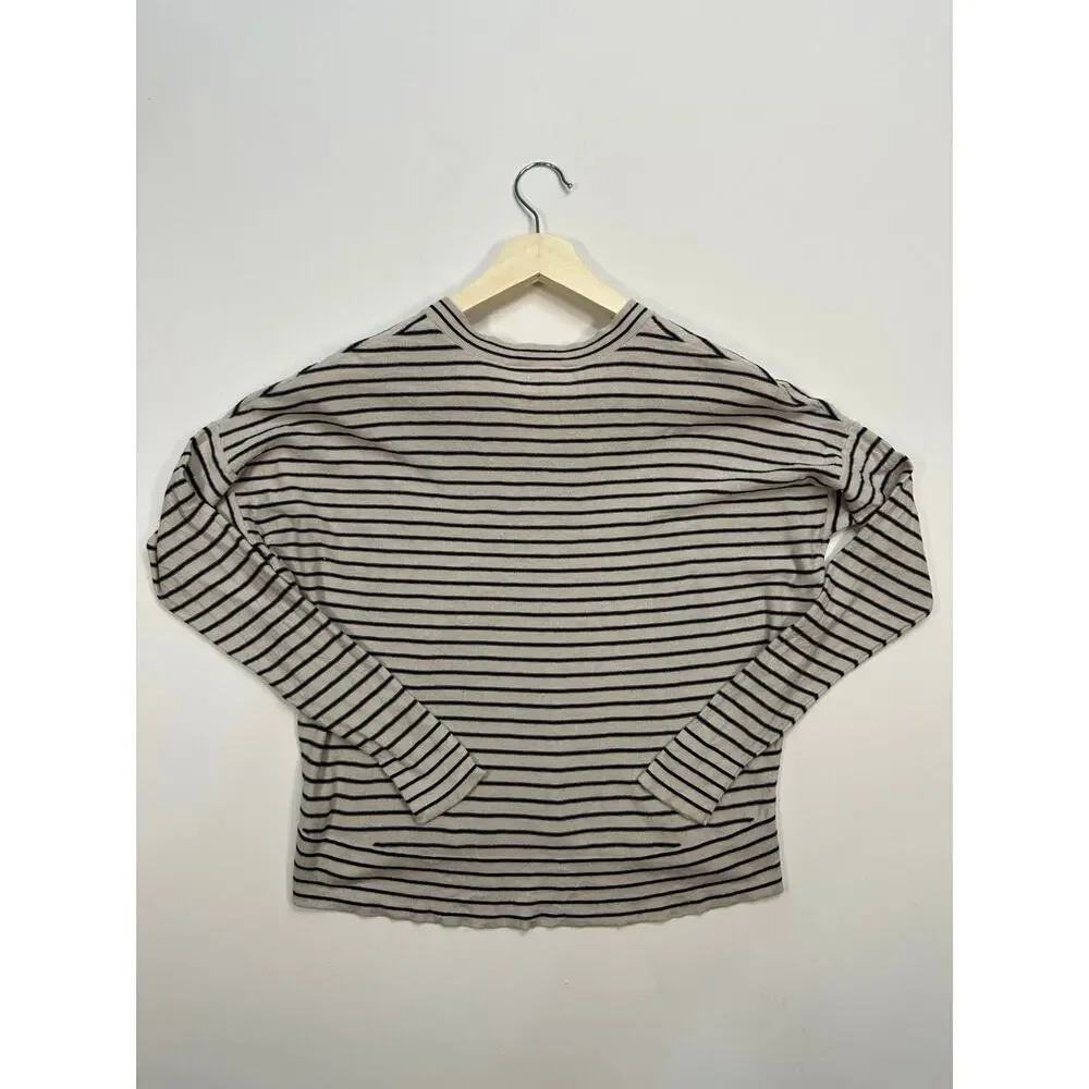 Athleta Retreat Striped V-Neck Sweater Silk/Cashmere Size Small